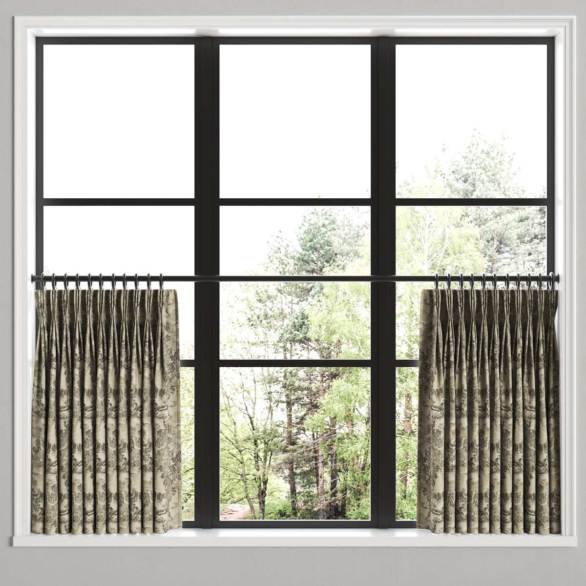 Pinch Pleat Cafe Curtains in Country Toile - Onyx