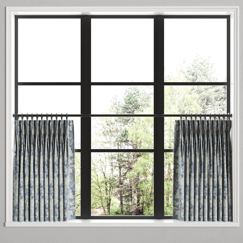 Pinch Pleat Cafe Curtains in Country Toile - Sapphire
