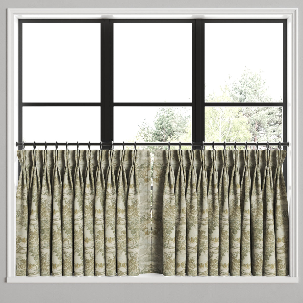 Pinch Pleat Cafe Curtains in Country Toile - Ivy
