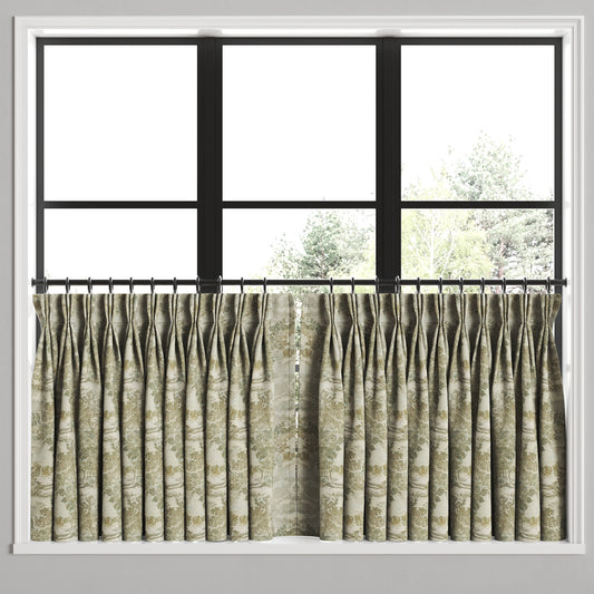 Pinch Pleat Cafe Curtains in Country Toile - Ivy