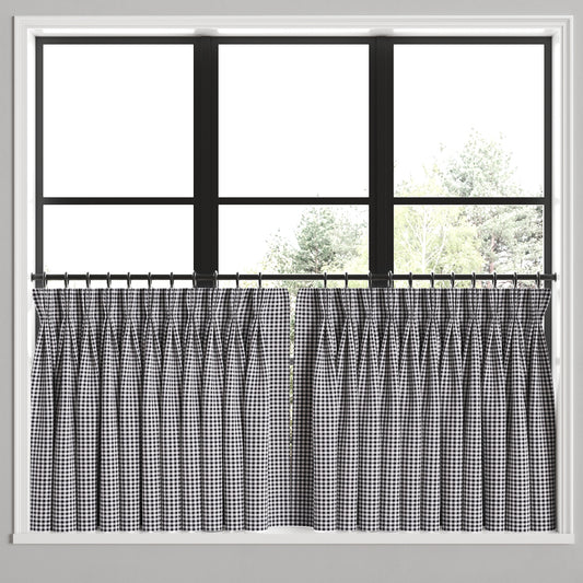 Pinch Pleat Cafe Curtains in Gingham - Black