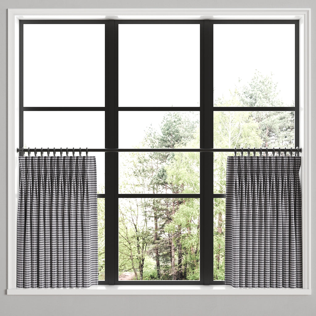 Pinch Pleat Cafe Curtains in Gingham - Black