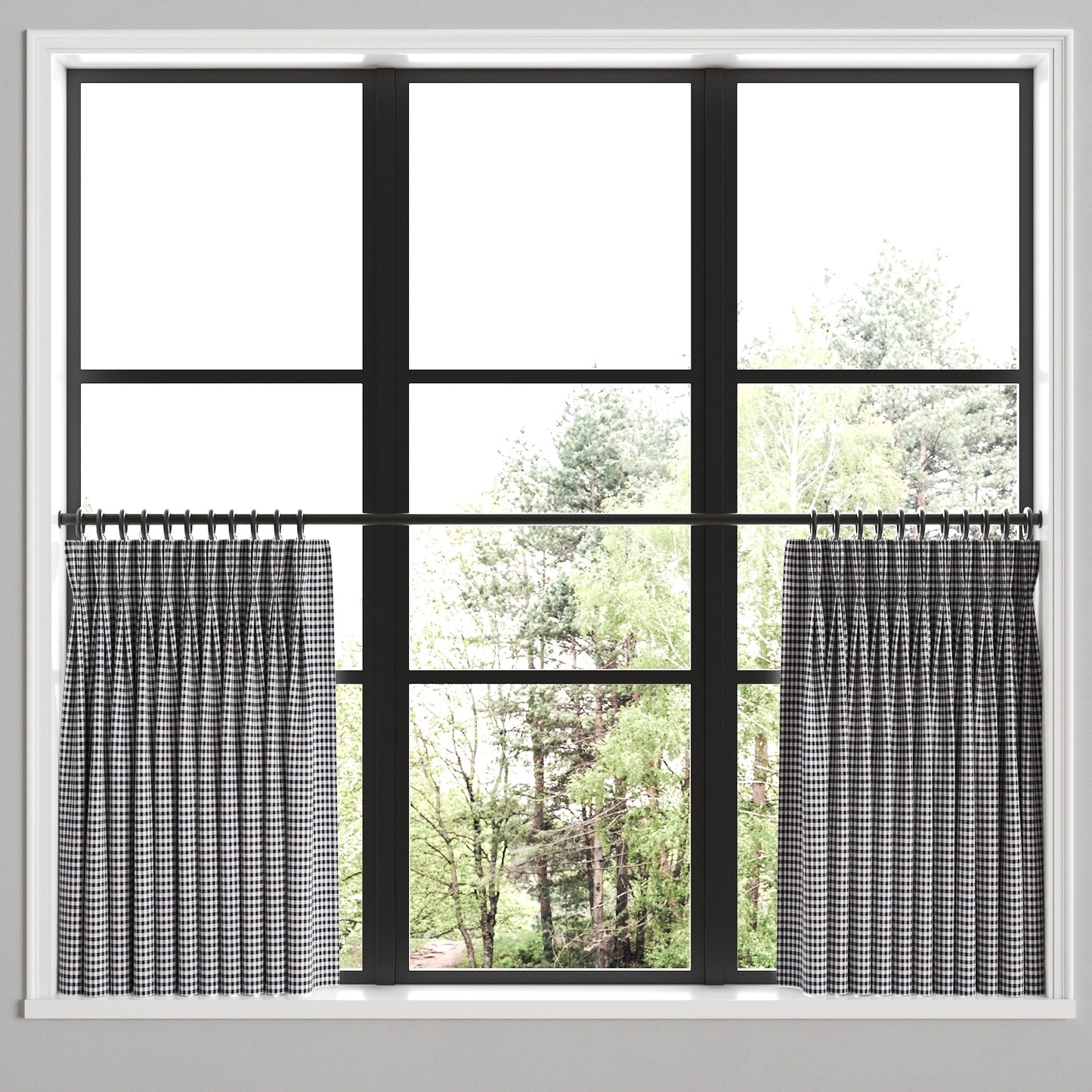 Pinch Pleat Cafe Curtains in Gingham - Black