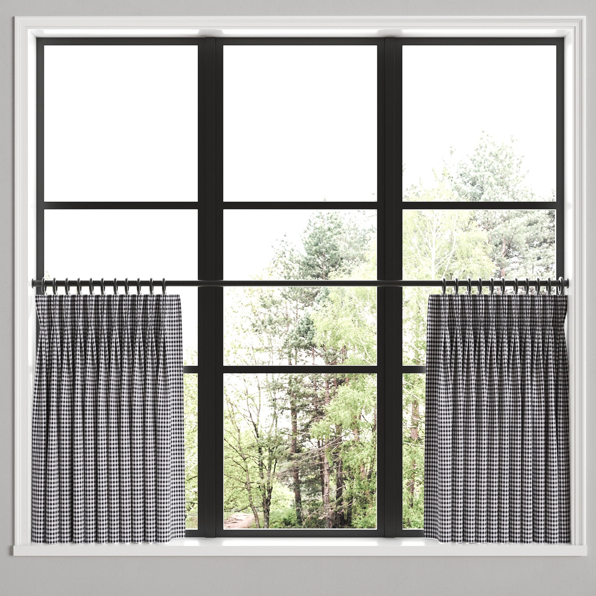 Pinch Pleat Cafe Curtains in Gingham - Black
