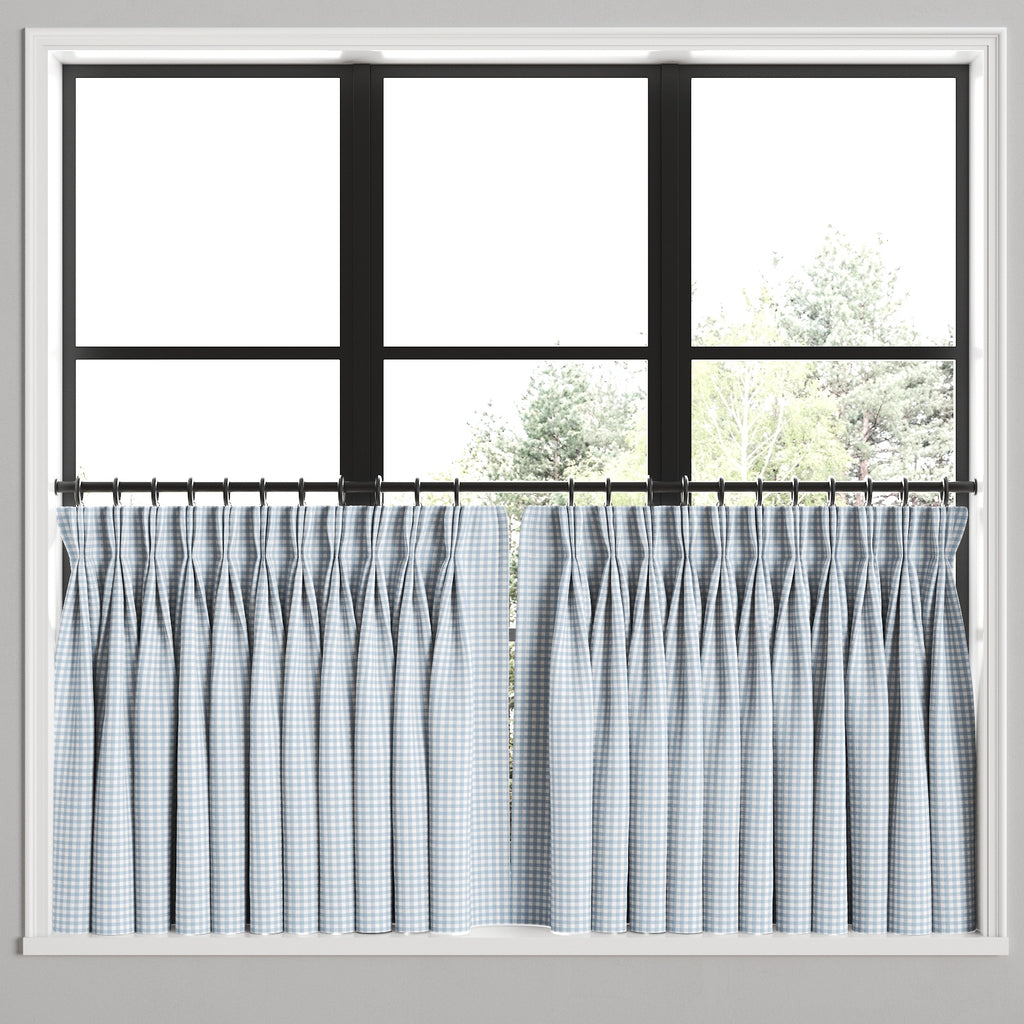 Pinch Pleat Cafe Curtains in Gingham - Blue Jean