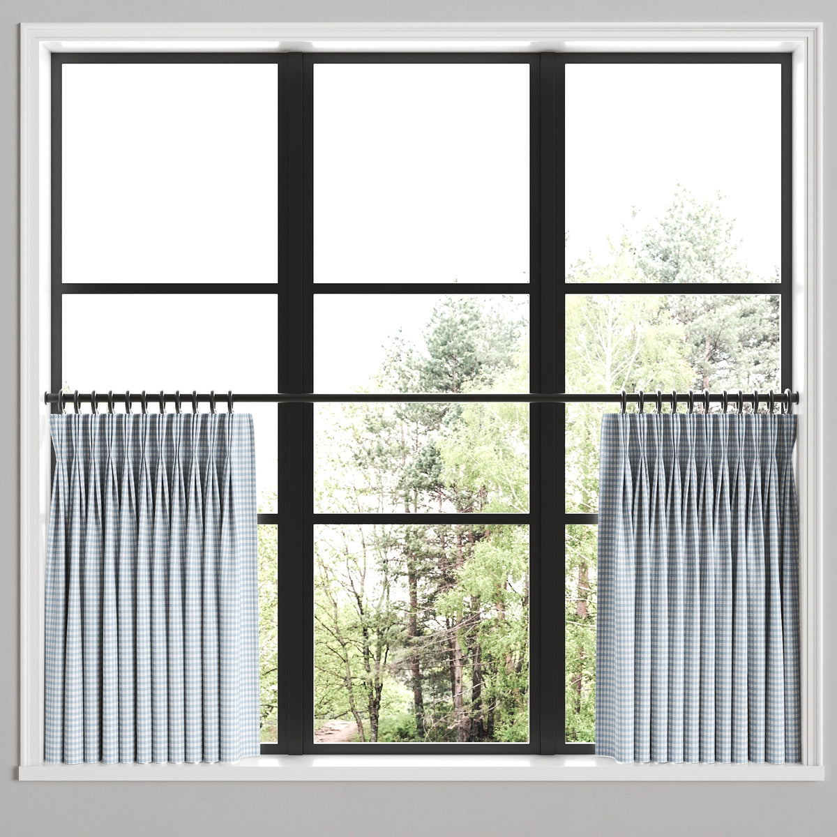 Pinch Pleat Cafe Curtains in Gingham - Blue Jean