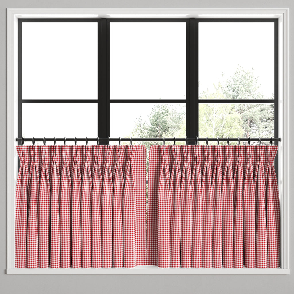 Pinch Pleat Cafe Curtains in Gingham - Cherry