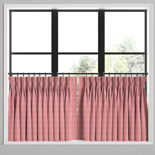 Pinch Pleat Cafe Curtains in Gingham - Cherry