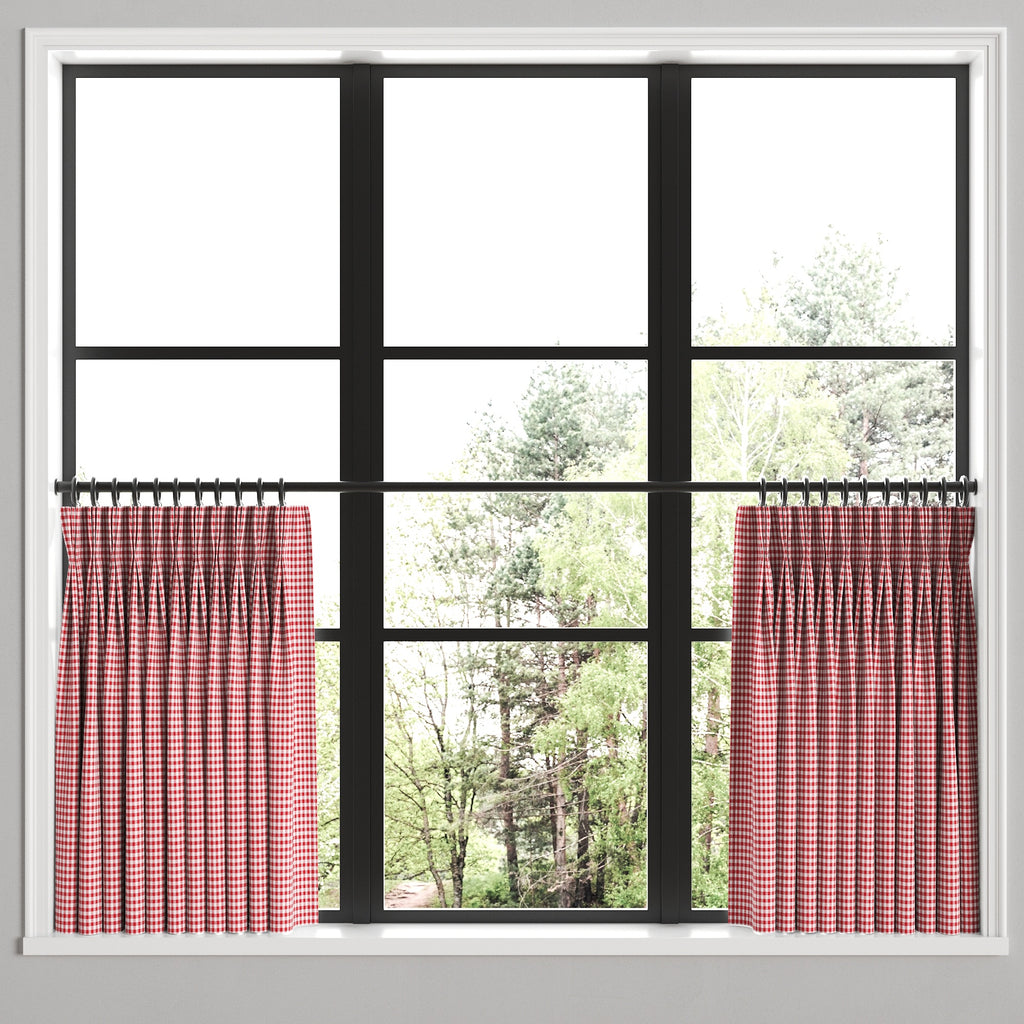 Pinch Pleat Cafe Curtains in Gingham - Cherry