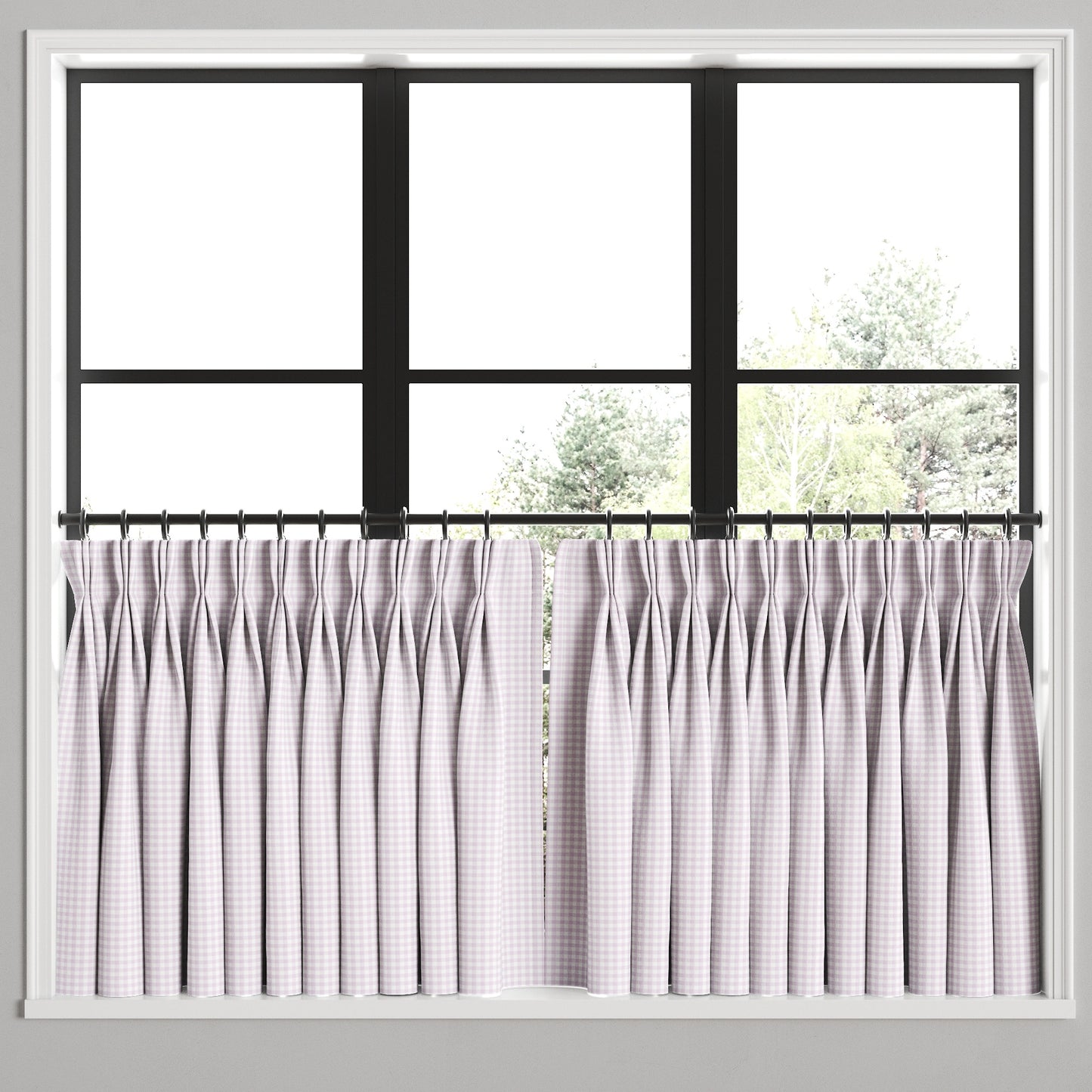 Pinch Pleat Cafe Curtains in Gingham - Lilac