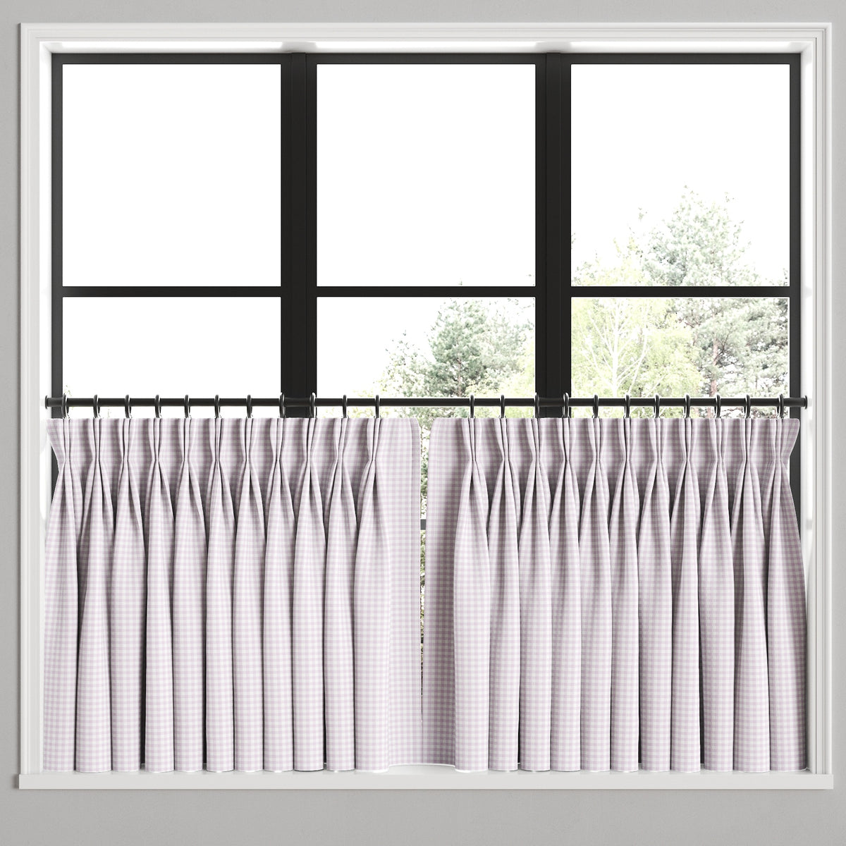 Pinch Pleat Cafe Curtains in Gingham - Lilac