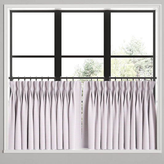 Pinch Pleat Cafe Curtains in Gingham - Lilac