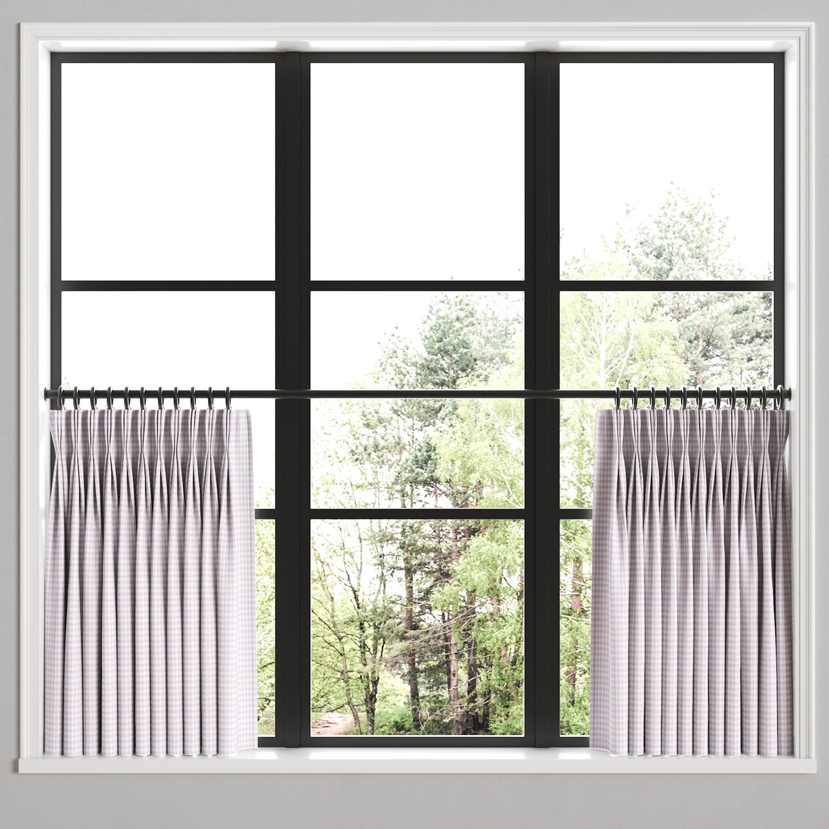Pinch Pleat Cafe Curtains in Gingham - Lilac