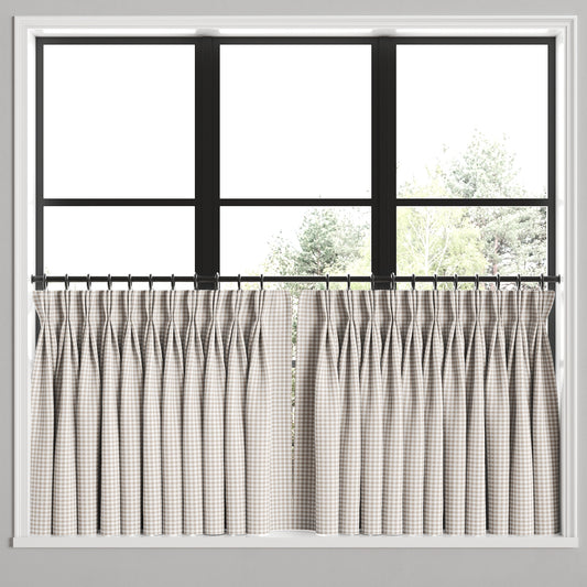 Pinch Pleat Cafe Curtains in Gingham - Hay