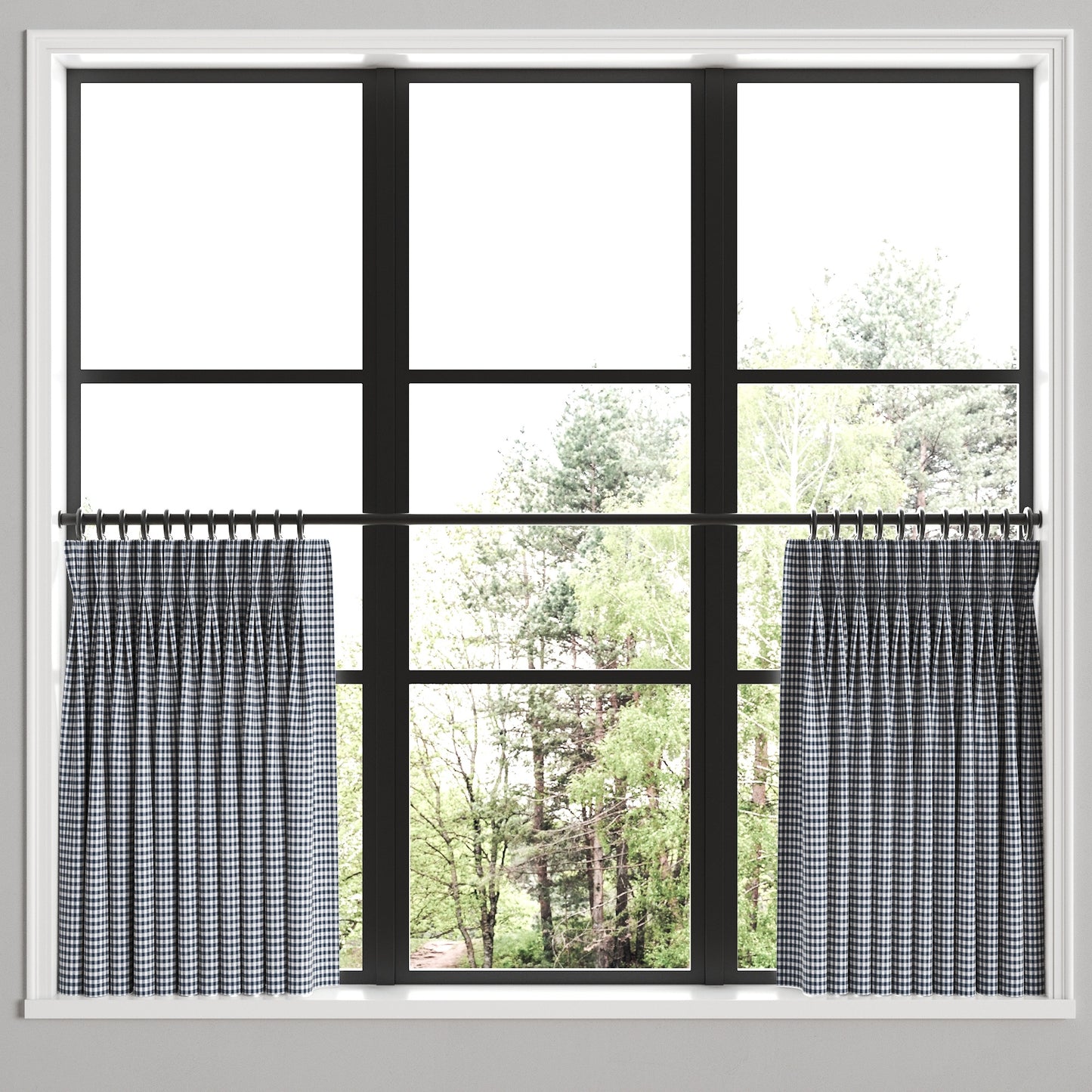 Pinch Pleat Cafe Curtains in Gingham - Navy