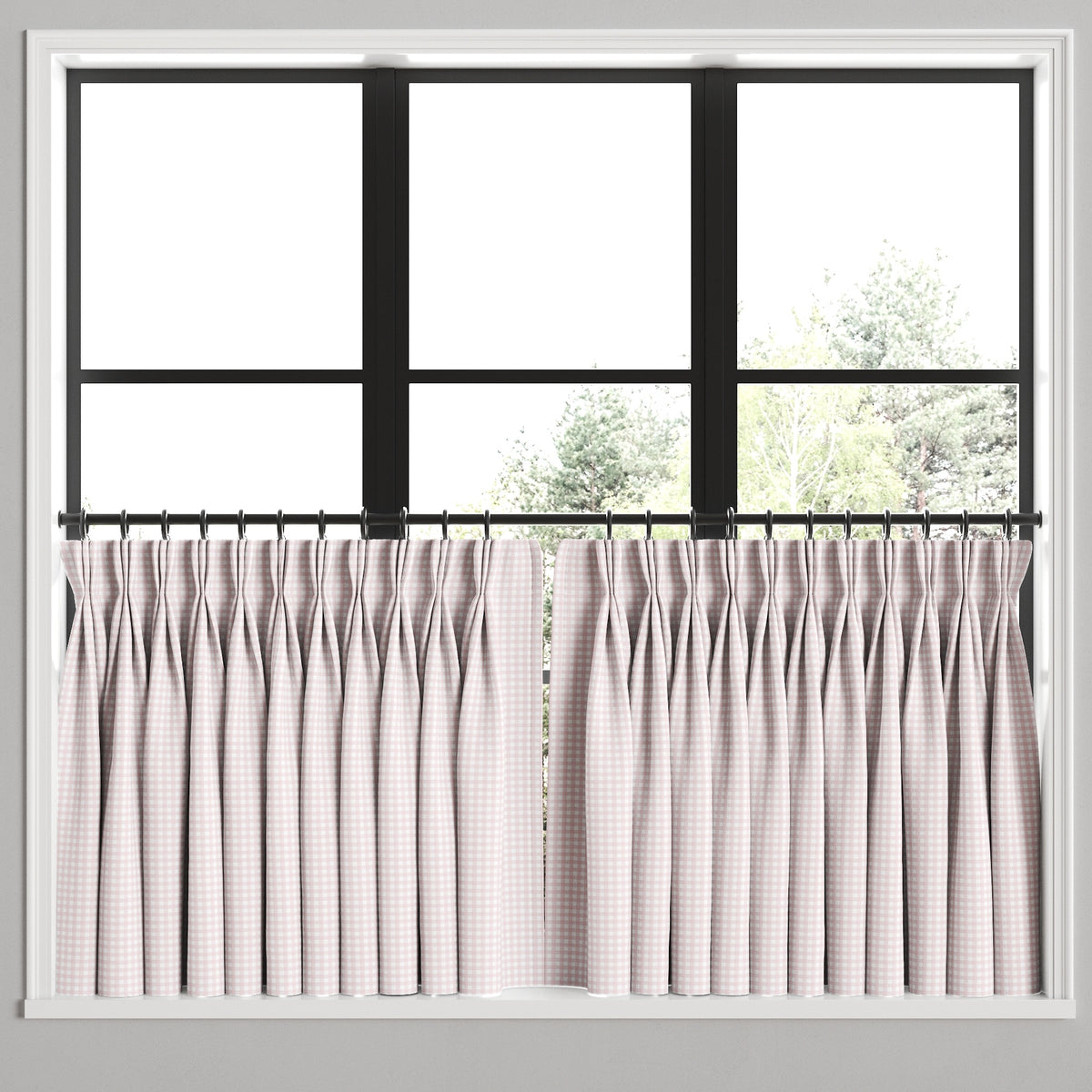 Pinch Pleat Cafe Curtains in Gingham - Light Pink