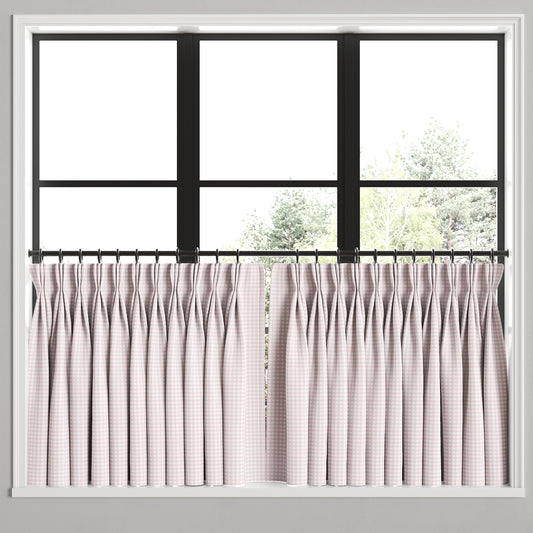 Pinch Pleat Cafe Curtains in Gingham - Light Pink