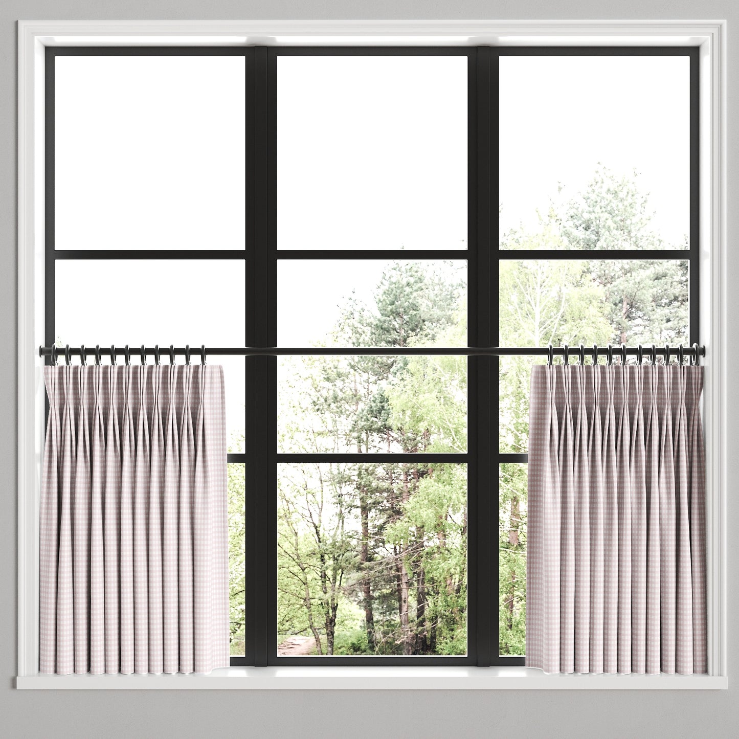 Pinch Pleat Cafe Curtains in Gingham - Light Pink