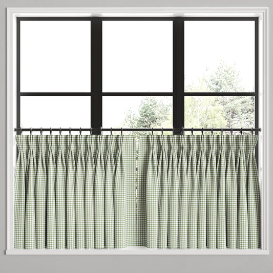 Pinch Pleat Cafe Curtains in Gingham - Sage