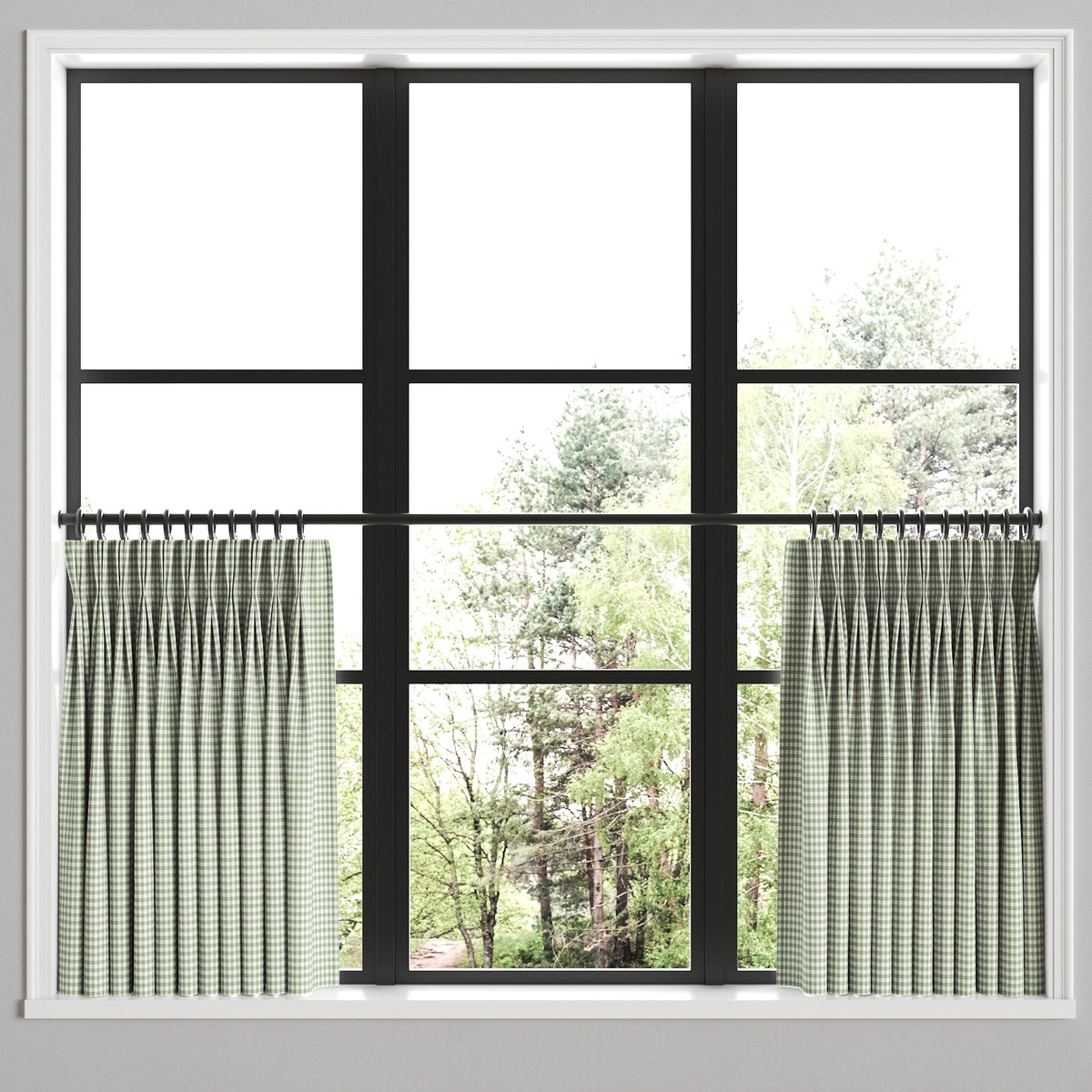 Pinch Pleat Cafe Curtains in Gingham - Sage