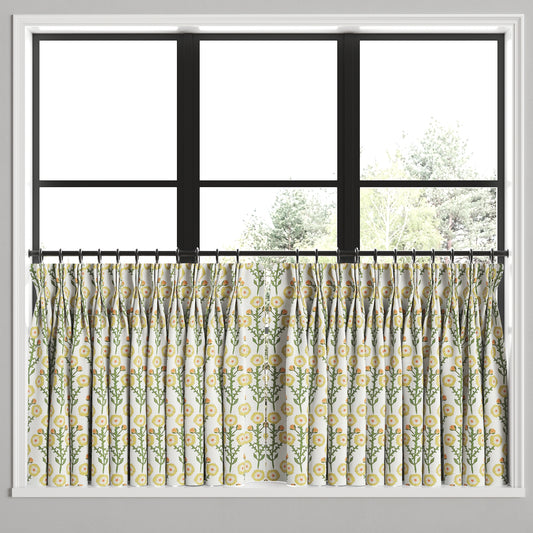 Pinch Pleat Cafe Curtains in Cottage Flowers - Sunbeam