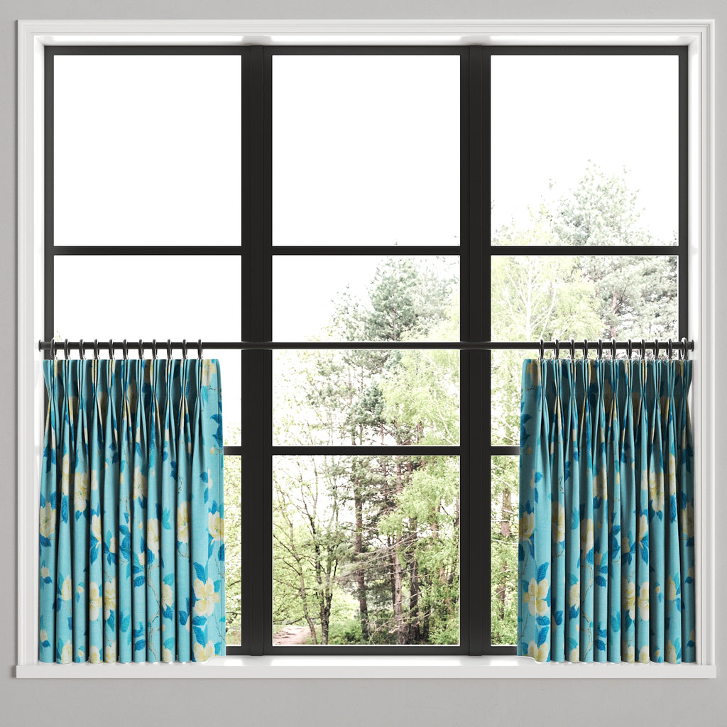 Pinch Pleat Cafe Curtains in Grandma's Floral - Pale Blue