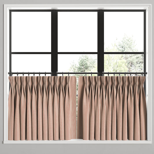Pinch Pleat Cafe Curtains in Little White Line - Red