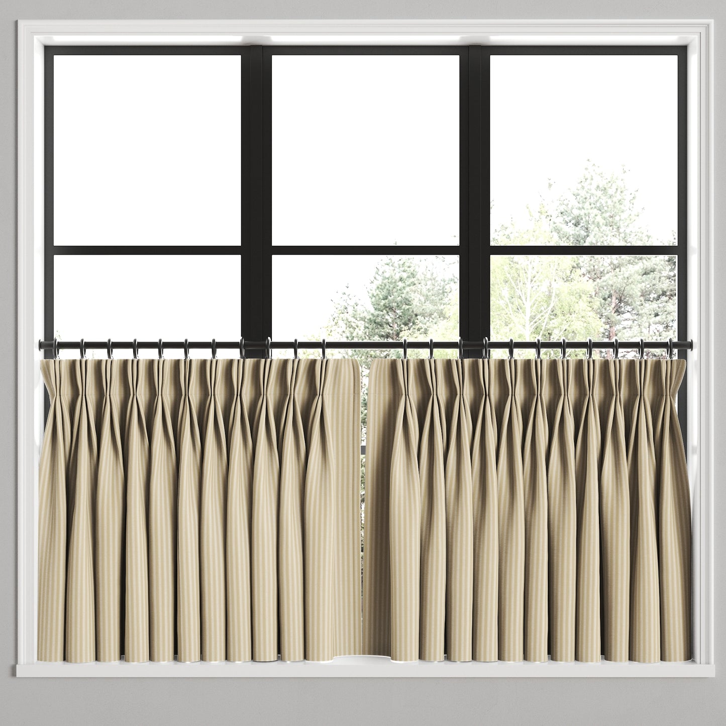 Pinch Pleat Cafe Curtains in Little White Line - Sand