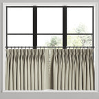Pinch Pleat Cafe Curtains in Little White Line - Seaglass