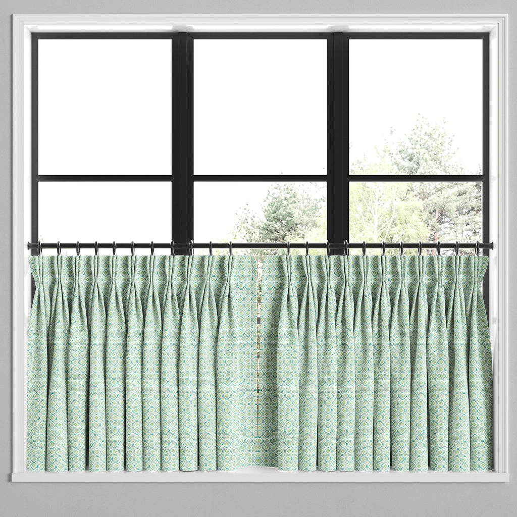 Pinch Pleat Cafe Curtains in Positive Print - Emerald