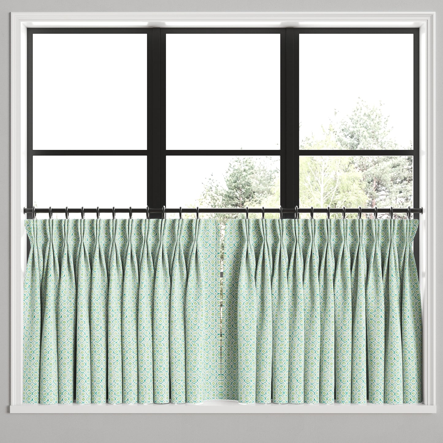 Pinch Pleat Cafe Curtains in Positive Print - Emerald