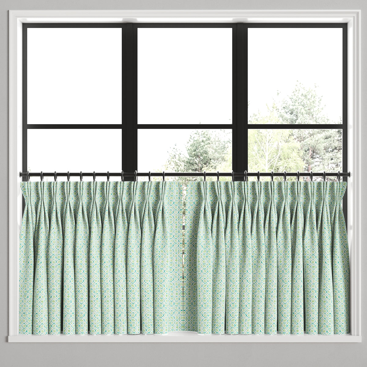 Pinch Pleat Cafe Curtains in Positive Print - Emerald