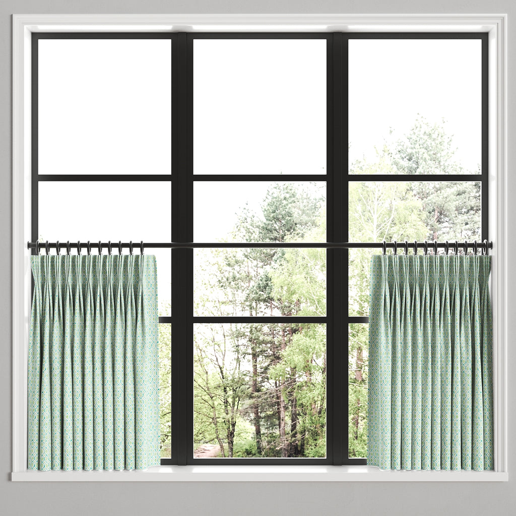 Pinch Pleat Cafe Curtains in Positive Print - Emerald