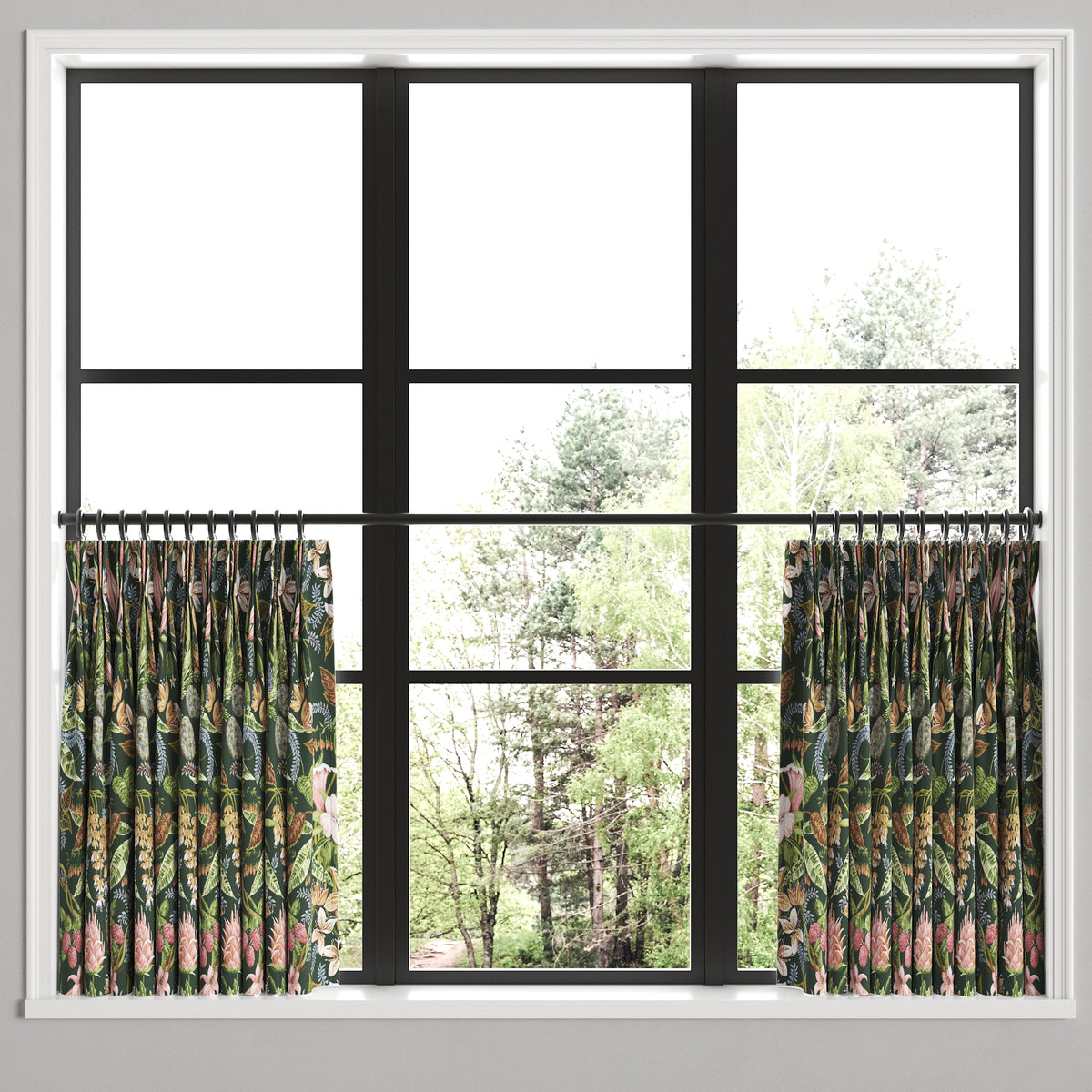 Pinch Pleat Cafe Curtains in Botanical - Forest