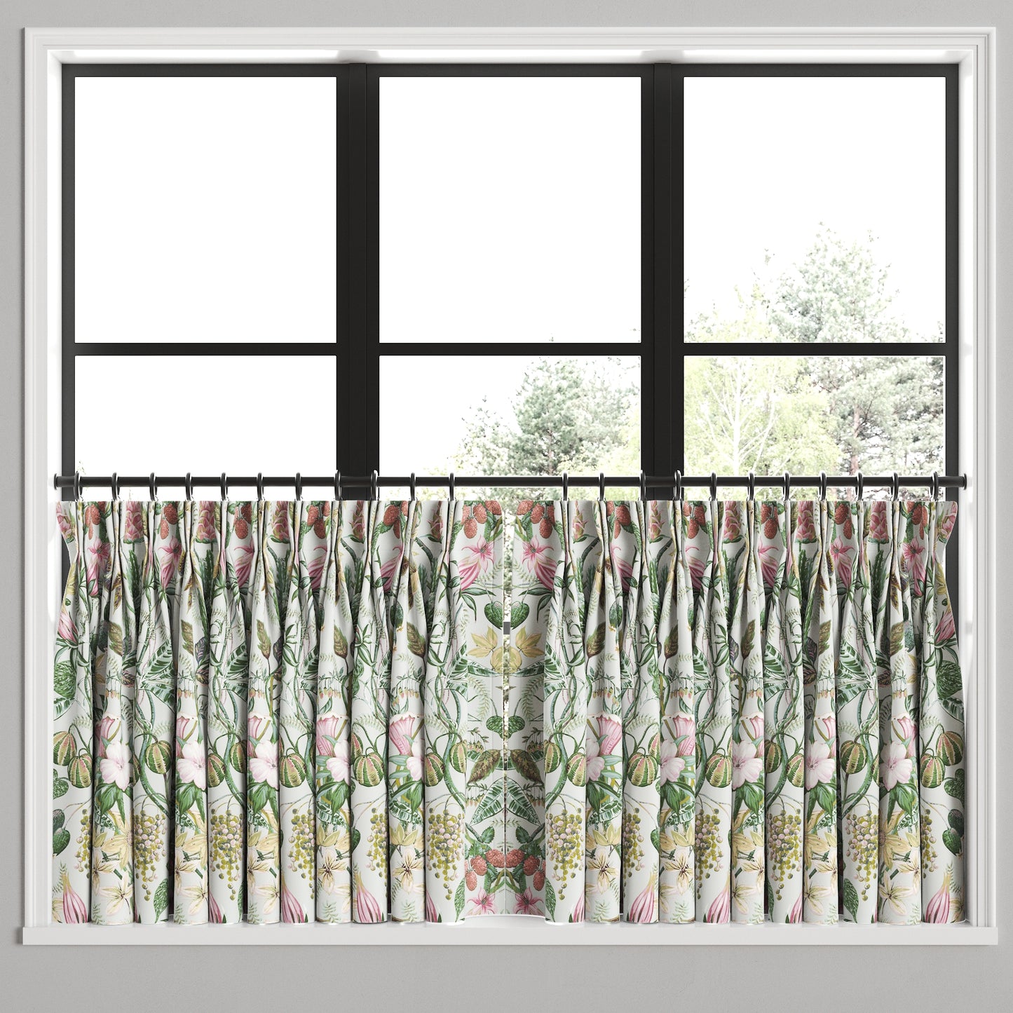 Pinch Pleat Cafe Curtains in Botanical - Seamist