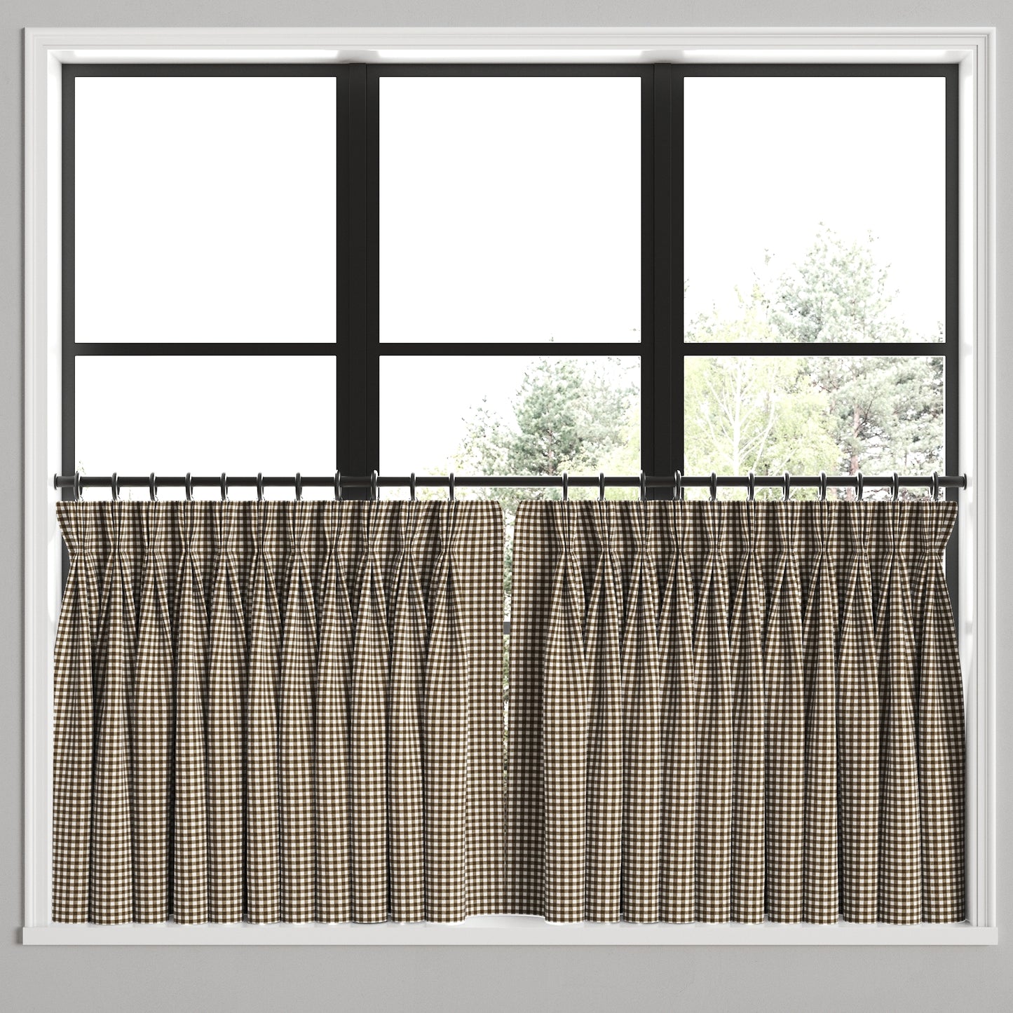 Pinch Pleat Cafe Curtains in Gingham - Chestnut