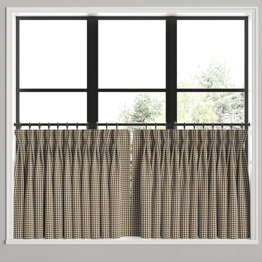 Pinch Pleat Cafe Curtains in Gingham - Chestnut