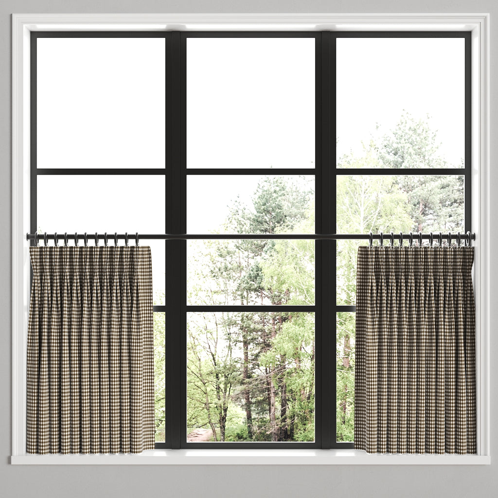 Pinch Pleat Cafe Curtains in Gingham - Chestnut