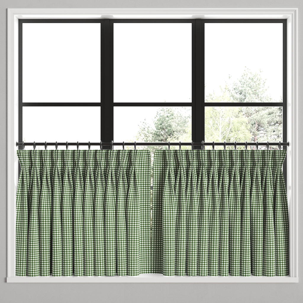 Pinch Pleat Cafe Curtains in Gingham - Fir
