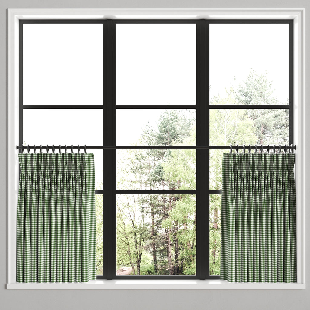 Pinch Pleat Cafe Curtains in Gingham - Fir