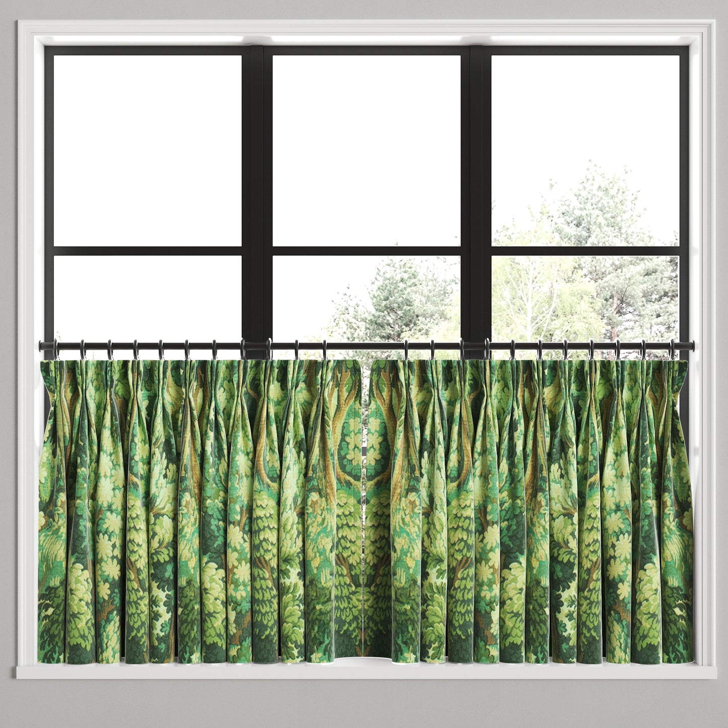 Pinch Pleat Cafe Curtains in Enchanted Forest - Emerald