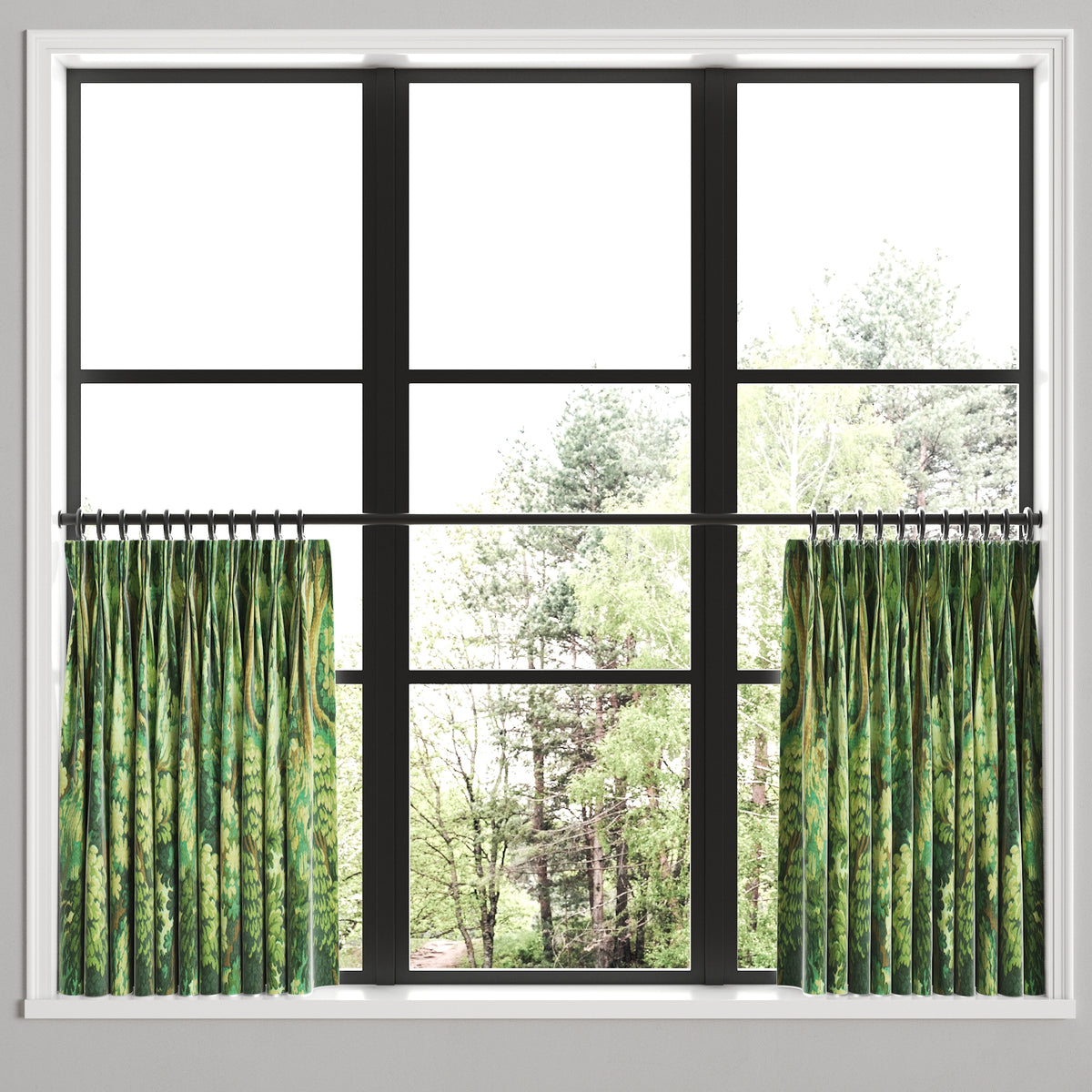 Pinch Pleat Cafe Curtains in Enchanted Forest - Emerald