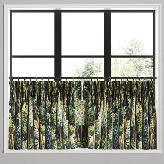 Pinch Pleat Cafe Curtains in Enchanted Forest - Peridot