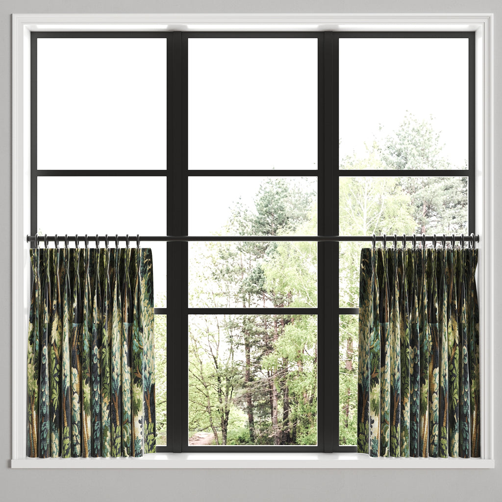 Pinch Pleat Cafe Curtains in Enchanted Forest - Peridot