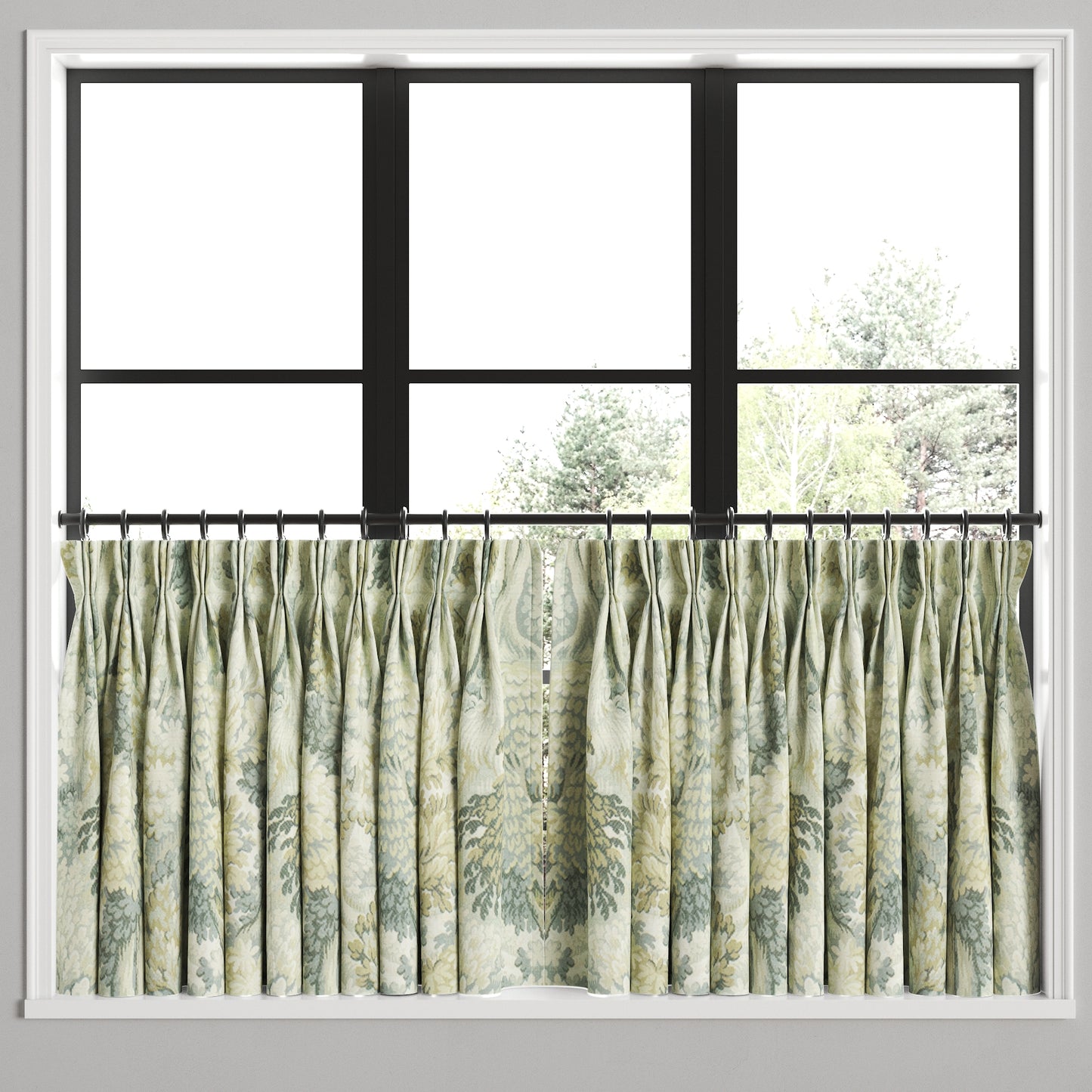Pinch Pleat Cafe Curtains in Enchanted Forest - Mineral