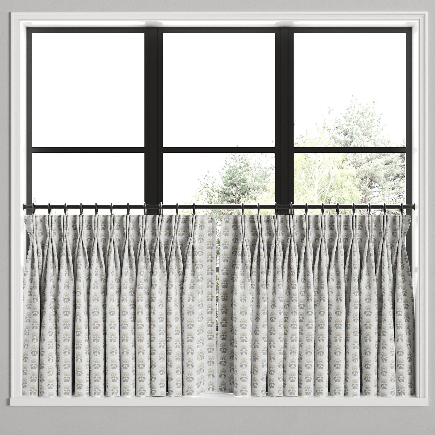Pinch Pleat Cafe Curtains in Mini Florals - Ivory