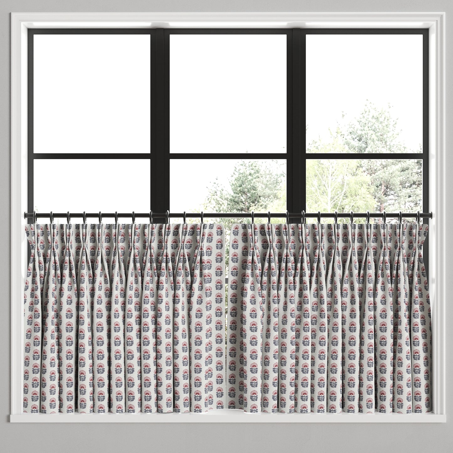 Pinch Pleat Cafe Curtains in Mini Florals - Mulberry