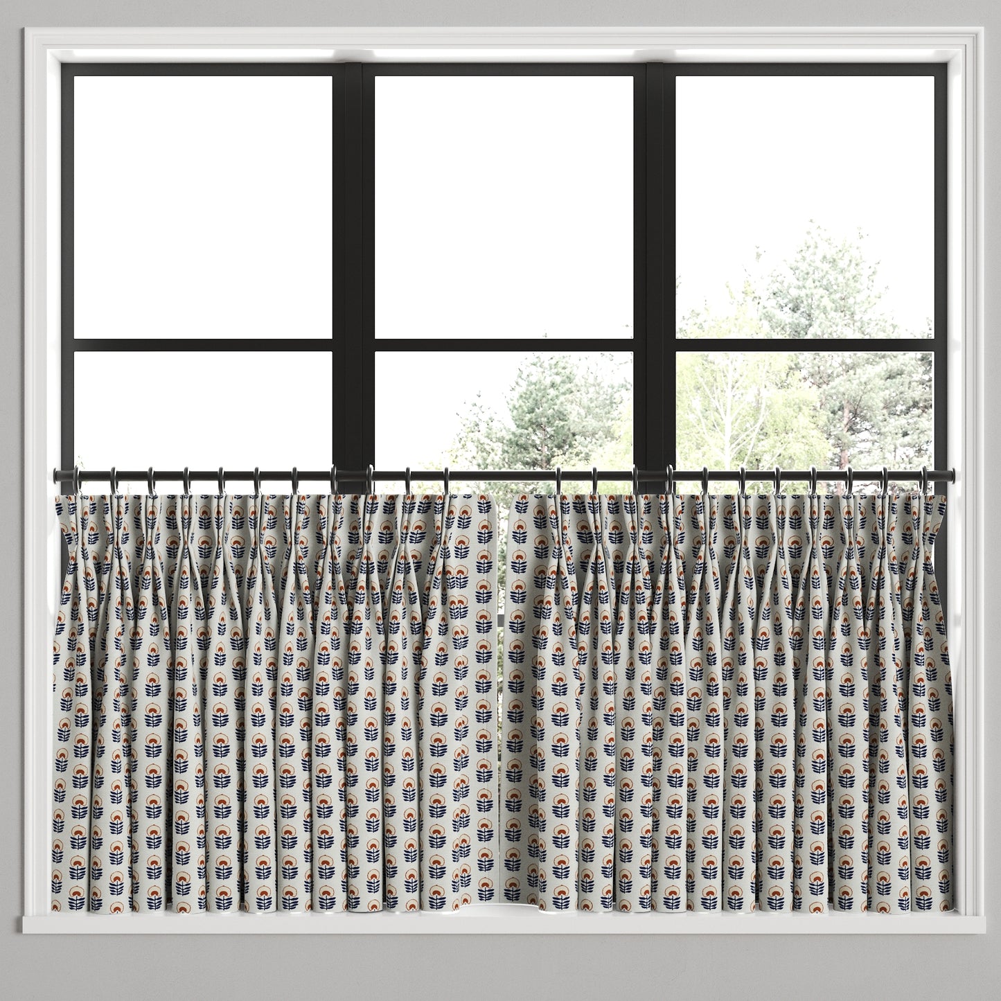 Pinch Pleat Cafe Curtains in Mini Florals - Pottery