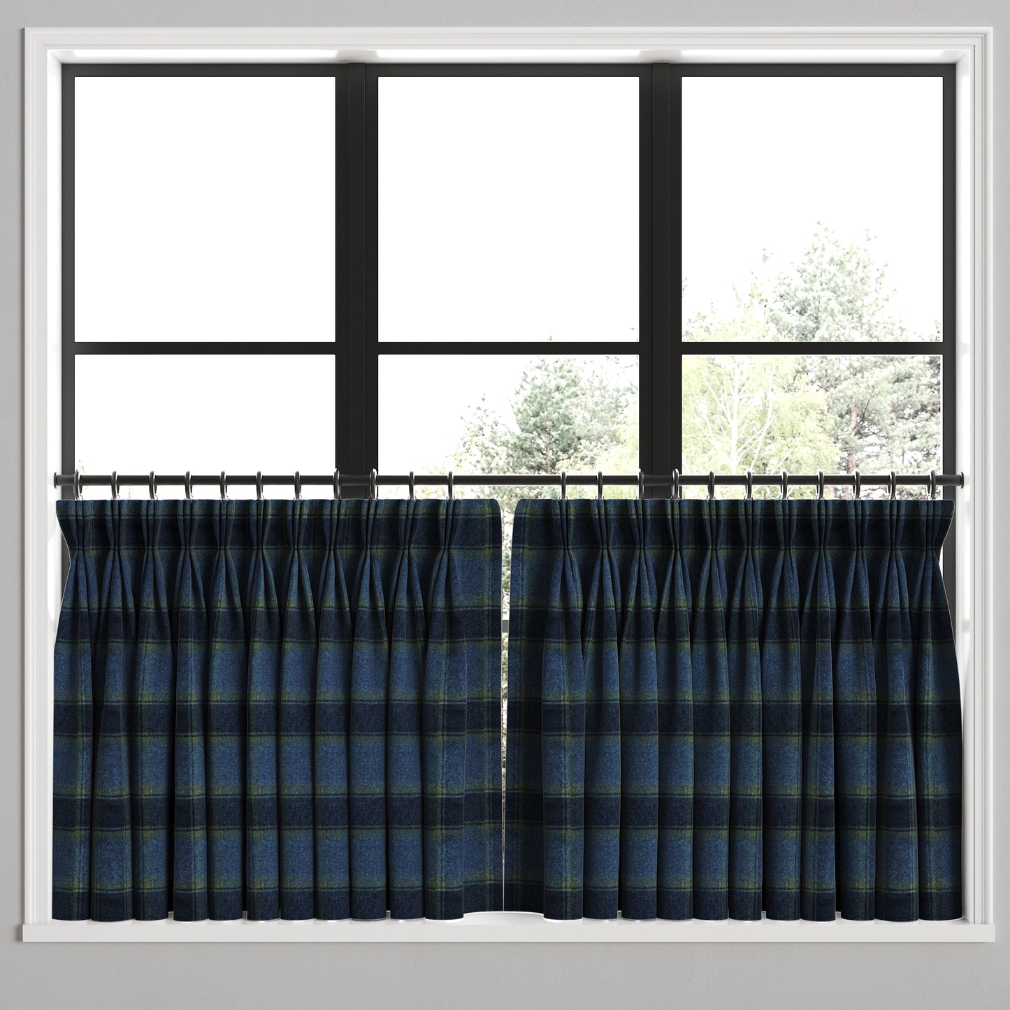 Pinch Pleat Cafe Curtains in Cozy Cabin - Ink