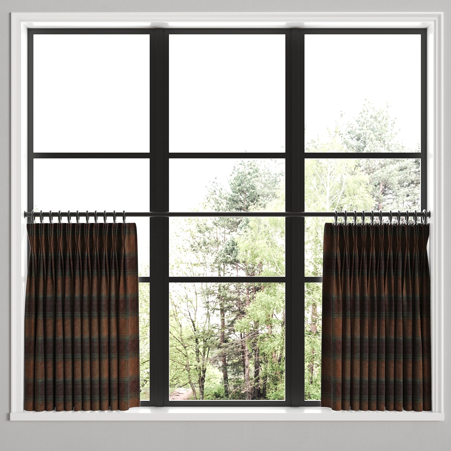 Pinch Pleat Cafe Curtains in Cozy Cabin - Pumpernickel
